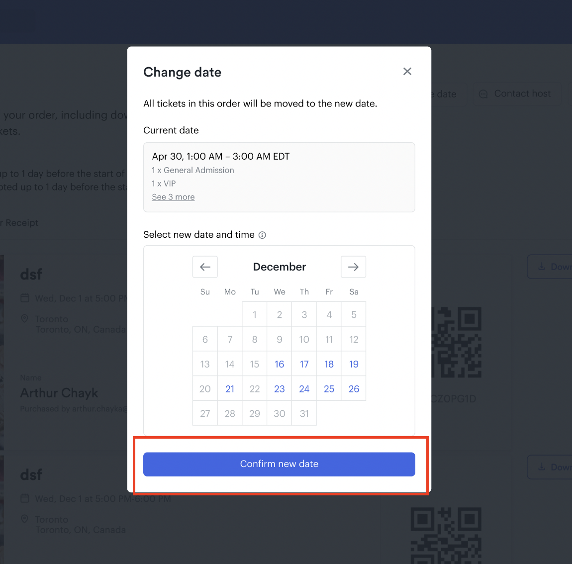 Move orders between dates and times universe help center